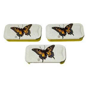 3 Potpourri Press Butterfly Metal Tin Trinket Pill Boxes Yellow Country Vintage